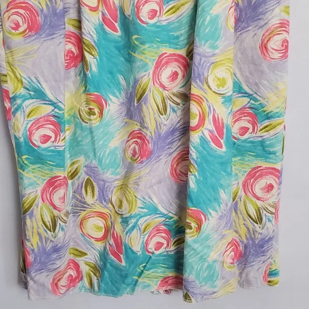 Vintage Silk Skirt Womens Size 14  Blue Pink Midi Cottage Coquette 80s Glam Rock